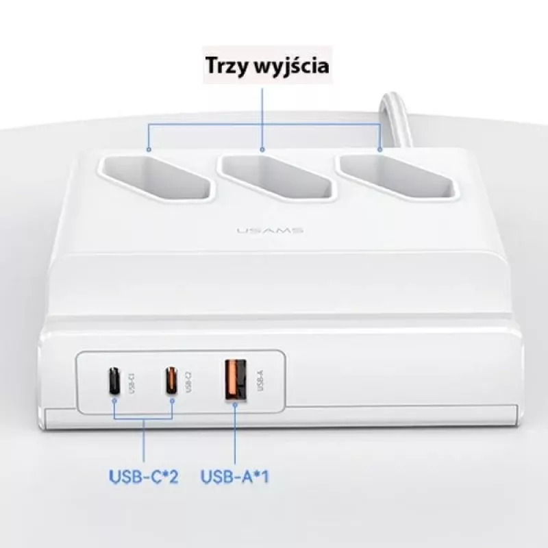 USAMS 65W Super SiFast įkrovimo USB prailginimo lizdas EU baltas CC160TC01 (US-CC160)