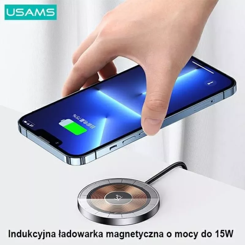 USAMS Magnetic Wireless Charger 15W Aluminium Black US-CD183