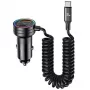 USAMS Automobilinis įkroviklis 60W 2xUSB-C 1xUSB-A su spiraliniu kabeliu Greitas įkrovimas PD QC Juodas CC167CC01