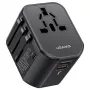 USAMS T59 20W Universal Travel Charger su 2 USB-A ir 1 USB-C prievadais, juodas, keičiami kištukai US/AU/EU/UK