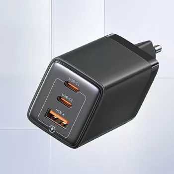 USAMS Sandru Series 65W GaN sieninis įkroviklis 2xUSB-C 1xUSB-A PD3.0 QC3.0 greitas įkrovimas juodas CC180TC01