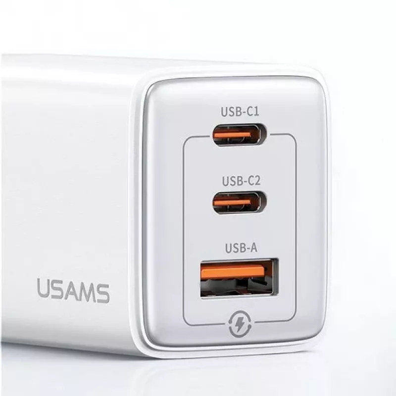 USAMS Sandru Series 65W GaN sieninis įkroviklis 2xUSB-C 1xUSB-A PD3.0 QC3.0 greitas įkrovimas juodas CC180TC01