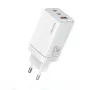 USAMS Sandru Series CC180TC02 GaN 65W USB-C Įkroviklis (Baltas) - 2xUSB-C + 1xUSB-A, PD3.0 & QC3.0 Greitas Įkrovimas, EU Kištukas