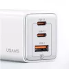 USAMS Sandru Series CC180TC02 GaN 65W USB-C Įkroviklis (Baltas) - 2xUSB-C + 1xUSB-A, PD3.0 & QC3.0 Greitas Įkrovimas, EU Kištukas