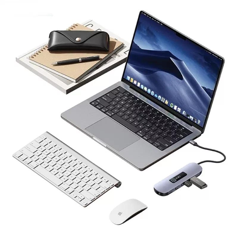 USAMS 10-in-1 USB-C Hub Adapter 3x USB 3.0, SD/TF, HDMI, VGA, RJ45, PD 100W, Grey