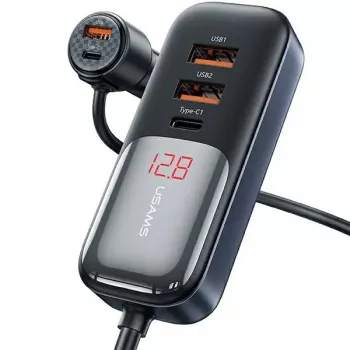 USAMS C40 Automobilinis įkroviklis 3xUSB+2xUSB-C 165W PD+QC Greitasis įkrovimas Juodas CC213CC01 (US-CC213)