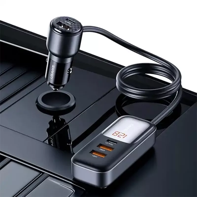 USAMS C40 Automobilinis įkroviklis 3xUSB+2xUSB-C 165W PD+QC Greitasis įkrovimas Juodas CC213CC01 (US-CC213)