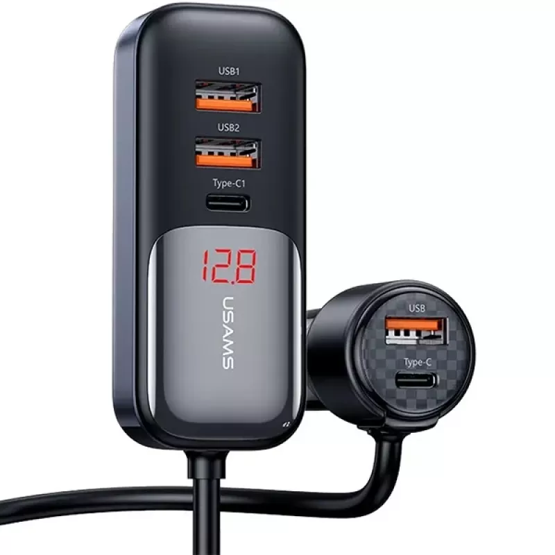 USAMS C40 Automobilinis įkroviklis 3xUSB+2xUSB-C 165W PD+QC Greitasis įkrovimas Juodas CC213CC01 (US-CC213)