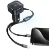 USAMS C41 automobilinis įkroviklis 30W PD greitas įkrovimas su ištraukiamu USB-C & Lightning laidu Juodas (US-CC219)