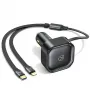 USAMS Automobilinis kroviklis su įtraukiamu kabeliu 2xUSB-C C41 PD 30W Greitas įkrovimas Juodas CC220CC01 (US-CC220)