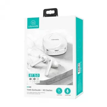 USAMS SDseries BHUSD01 True Wireless Stereo Bluetooth 5.0 Ausinės, Baltos