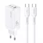 USAMS GaN 65W USB-C Charger MTXLOGTC02 White with 100W USB-C Cable