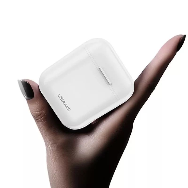 USAMS LU Series True Wireless Stereo Bluetooth 5.0 belaidės ausinės su įkrovimo dėklu, baltos, BHULU01 (US-LU001)