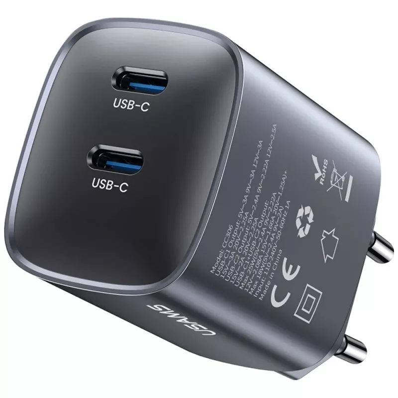 USAMS CC305 T66 45W GaN sieninis įkroviklis su 2x USB-C, Tarnish