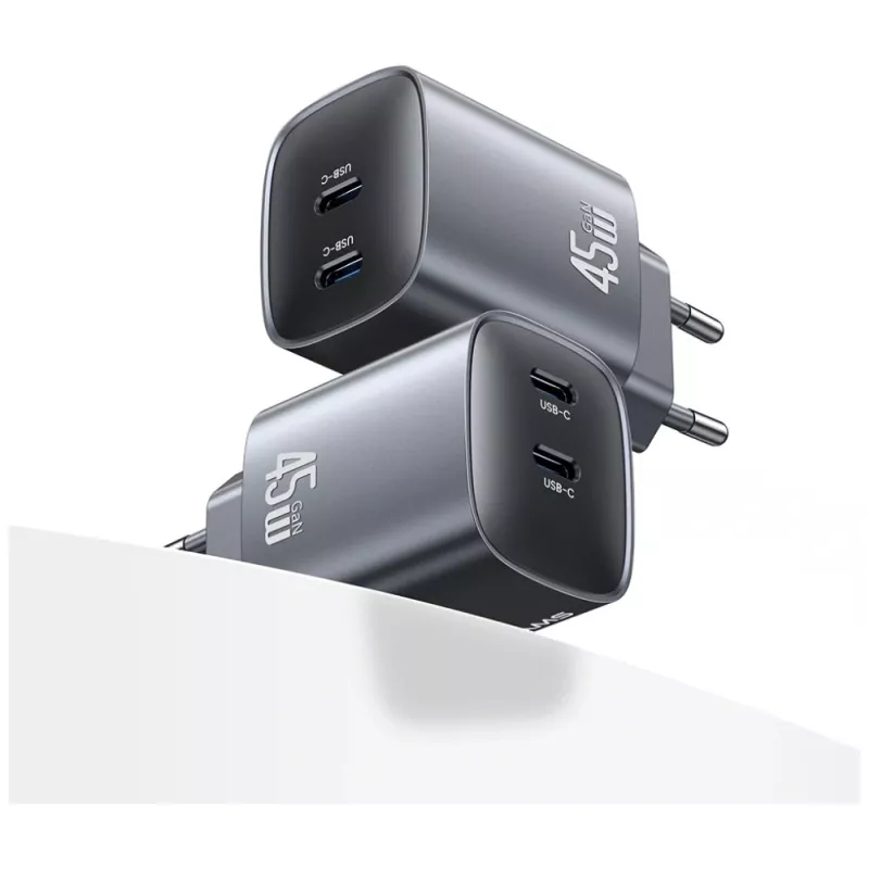 USAMS CC305 T66 45W GaN sieninis įkroviklis su 2x USB-C, Tarnish