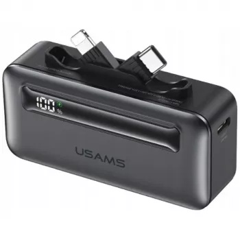Powerbank USAMS XB-Series CD233 5000mAh PD 20W su USB-C / Lightning laidu Sidabrinis