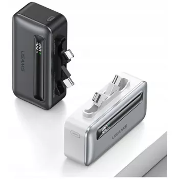 Powerbank USAMS XB-Series CD233 5000mAh PD 20W su USB-C / Lightning laidu Sidabrinis
