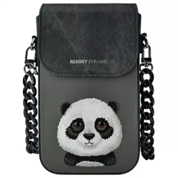 Nimmy 3-in-1 rinkinys: Telefono dėklas + Piniginė + Trakerio dėklas, juodas, Big Eyed Pet 2.0 Panda