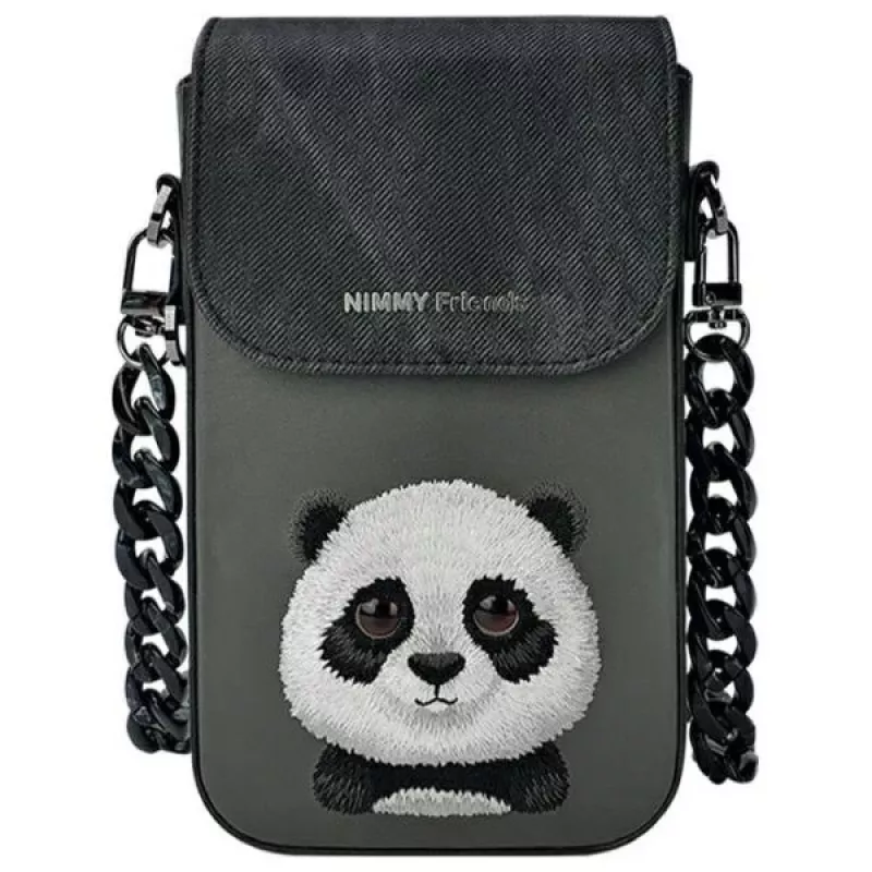 Nimmy 3-in-1 rinkinys: Telefono dėklas + Piniginė + Trakerio dėklas, juodas, Big Eyed Pet 2.0 Panda