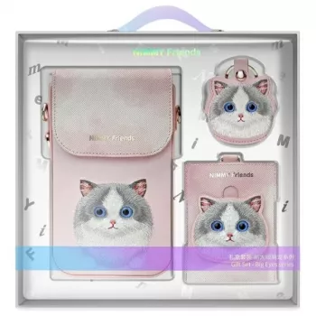 Nimmy 3-in-1 Phone Crossbody Bag, Wallet & Tracker Holder Set - Pink Big Eyed Pet 2.0 Cat