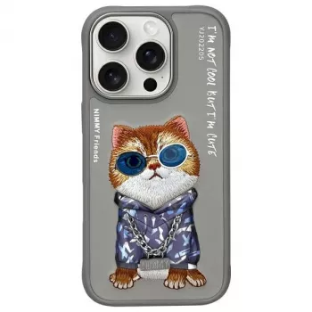 Nimmy apsauginis dėklas, skirtas Apple iPhone 16 Pro Max 6,9 inch pilkas Glasses Cool Cat grafinis
