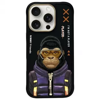 Nimmy Cool&Cute 2.0 Monkey Back Cover for Apple iPhone 16 Pro, Black, TPU