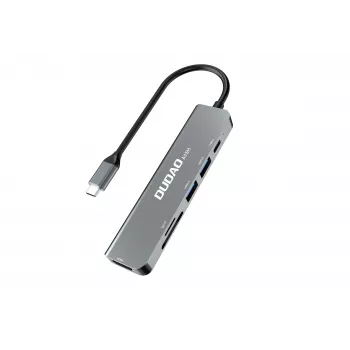 DUDAO A15H 6-in-1 USB-C Hub Docking Station su HDMI, USB 3.0, USB 2.0, SD/TF kortelių skaitytuvu, PD 100W - Space Gray