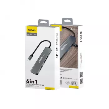 DUDAO A15H 6-in-1 USB-C Hub Docking Station su HDMI, USB 3.0, USB 2.0, SD/TF kortelių skaitytuvu, PD 100W - Space Gray