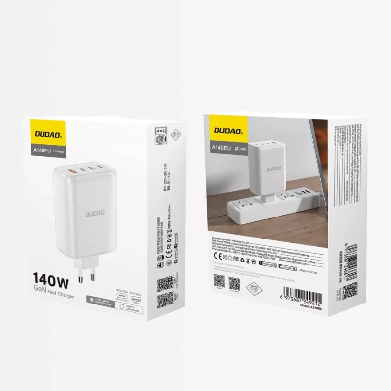 Dudao A140 140W GaN USB-C Įkroviklis 3xUSB-C 1xUSB-A Juodas
