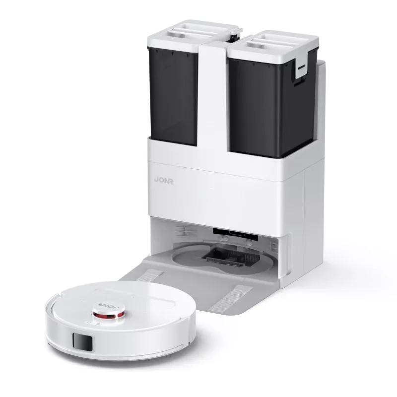 JONR T5 Lite Robotinis dulkių siurblys su LiDAR navigacija, 3000Pa siurbimu, 2600mAh baterija, 600ml dulkėms, 250ml vandens bakeliu, šlapiu valymu, programėlės ir balso valdymu, baltas