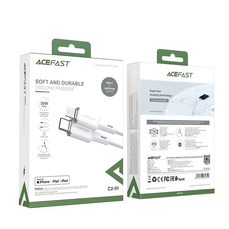 ACEFAST MFI USB-C to Lightning laidas 1,2 m, 30 W, 3 A, juodas (C2-01)