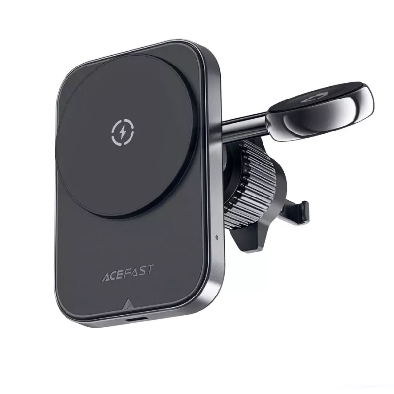 Acefast D18 automobilinis laikiklis su MagSafe / Qi belaidžiu įkrovikliu + USB-A į USB-C laidas - Juoda