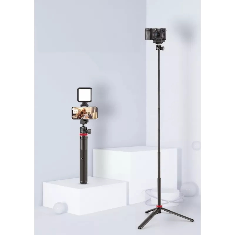 Ulanzi MT-44 Ištraukiamas Trikojis / Selfie Lazda su Integruotu Telefono Laikikliu, Rutuline Galvute, Šalto Bato Montavimu, 5 Sekcijų, 110cm Maksimalus Aukštis, Juoda