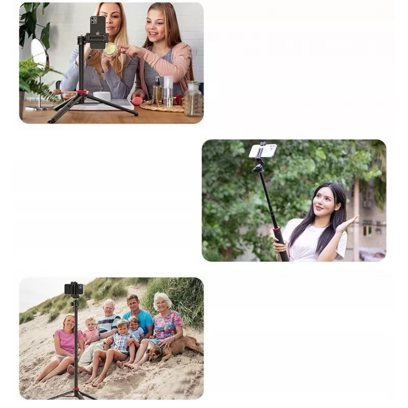 Ulanzi MT-44 Ištraukiamas Trikojis / Selfie Lazda su Integruotu Telefono Laikikliu, Rutuline Galvute, Šalto Bato Montavimu, 5 Sekcijų, 110cm Maksimalus Aukštis, Juoda