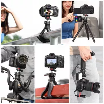 Ulanzi Claw Flexible Tripod Pro su Cold Shoe ir 3x 1/4 inch varžtais kamerai, išmaniajam telefonui, veiksmo kamerai