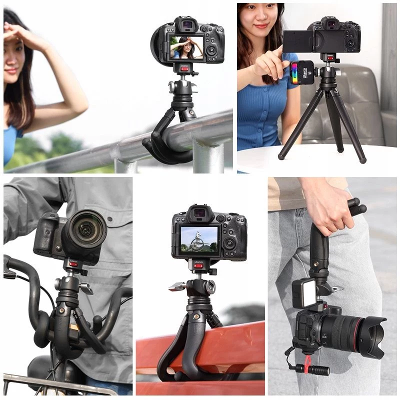 Ulanzi Claw Flexible Tripod Pro su Cold Shoe ir 3x 1/4 inch varžtais kamerai, išmaniajam telefonui, veiksmo kamerai