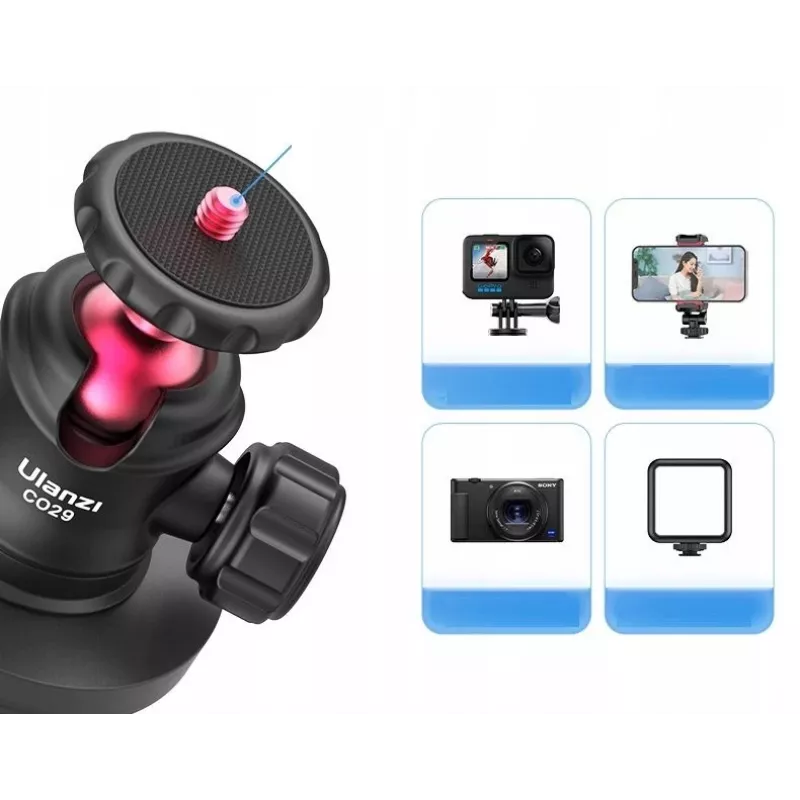 Ulanzi C029 Magnetinis prisisiurbimo laikiklis su 3D rutuline galvute, skirtas GoPro, DJI, Insta360, SJCAM, Xiaomi