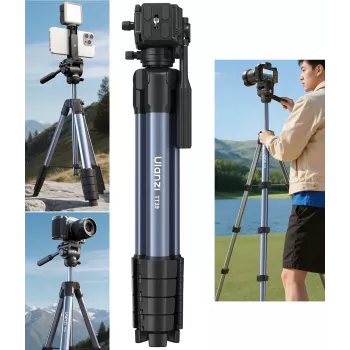 ULANZI TT39 155cm Aliuminio lydinio trikojis su telefono laikikliu DSLR, veidrodiniams ir išmaniesiems telefonams