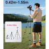 ULANZI TT39 155cm Aliuminio lydinio trikojis su telefono laikikliu DSLR, veidrodiniams ir išmaniesiems telefonams