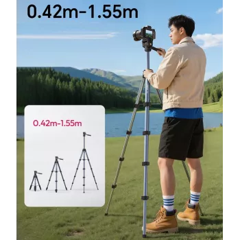 ULANZI TT39 155cm Aliuminio lydinio trikojis su telefono laikikliu DSLR, veidrodiniams ir išmaniesiems telefonams