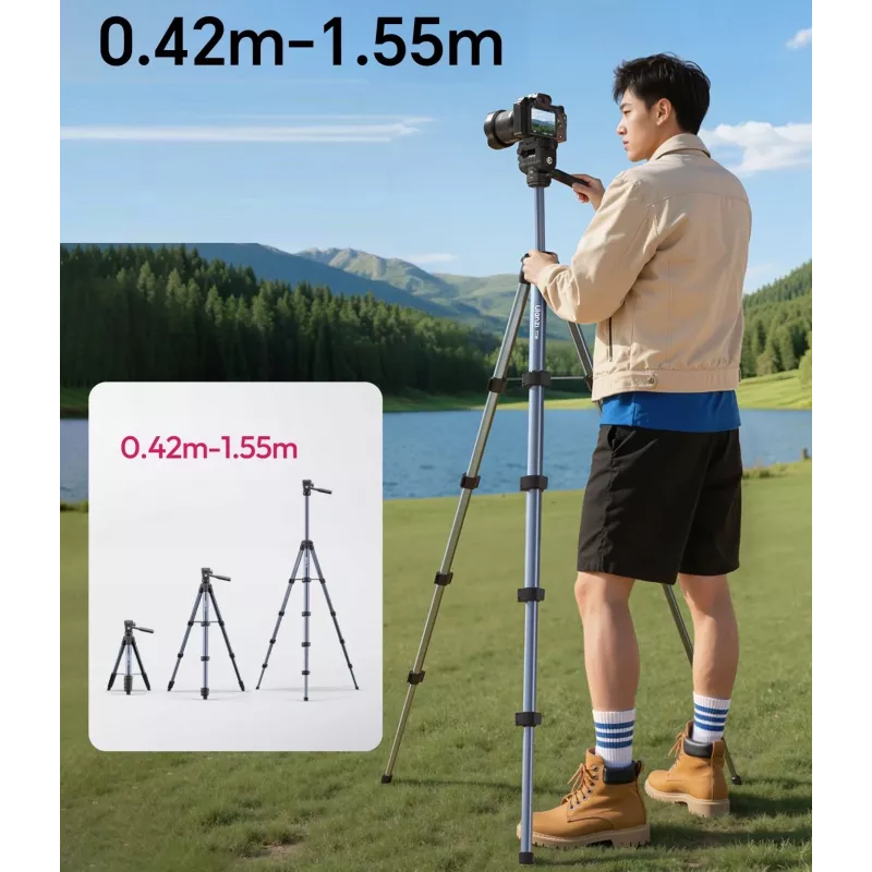 ULANZI TT39 155cm Aliuminio lydinio trikojis su telefono laikikliu DSLR, veidrodiniams ir išmaniesiems telefonams