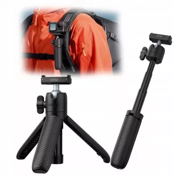 ULANZI MT66 3-in-1 Mini Tripod Selfie Stick Backpack Clip for DJI Osmo Action 5 Pro 4 3, GoPro, Insta360 - Juoda
