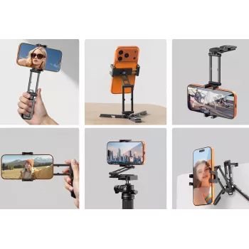 ULANZI SK29 Magic Arm Phone Tripod Mount su Arca-Swiss greito atleidimo plokštele, 1/4 colio sriegiu, Cold Shoe, juodas