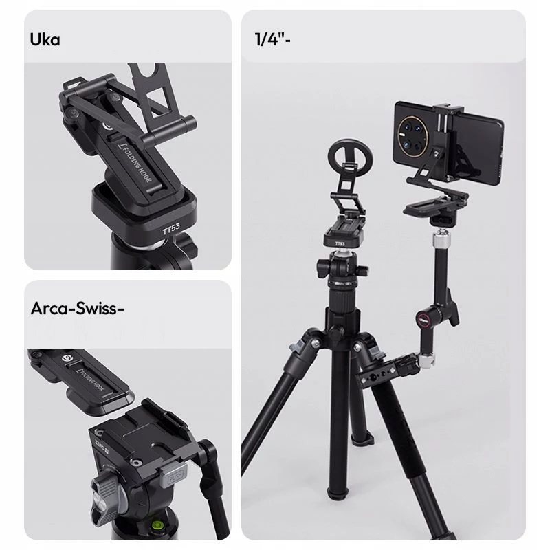 ULANZI SK29 Magic Arm Phone Tripod Mount su Arca-Swiss greito atleidimo plokštele, 1/4 colio sriegiu, Cold Shoe, juodas