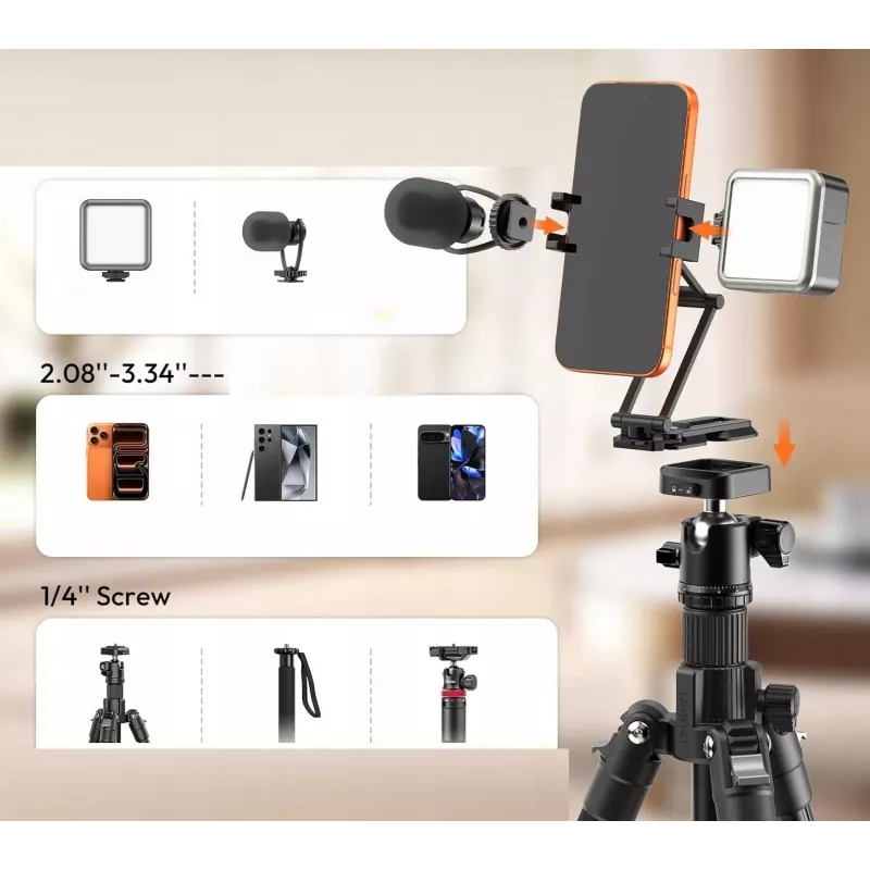 ULANZI SK29 Magic Arm Phone Tripod Mount su Arca-Swiss greito atleidimo plokštele, 1/4 colio sriegiu, Cold Shoe, juodas