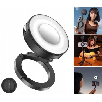 ULANZI ML05 Magnetinis LED vaizdo šviestuvas su veidrodžiu, MagSafe suderinamas, 2500K-9000K, 3W, juodas