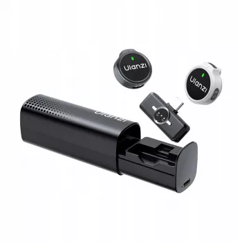 Ulanzi A21 belaidė mikrofonų sistema 2.4GHz Dual Lavalier segtukiniai su USB-C imtuvu ir įkrovimo dėklu