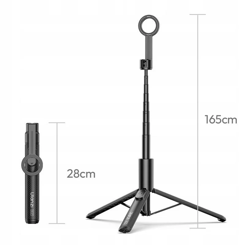 ULANZI SK27 2-in-1 Selfie Stick Tripod su MagSafe magnetiniu laikikliu, 165 cm ištraukimu, Bluetooth nuotolinio valdymo pulteliu, juoda