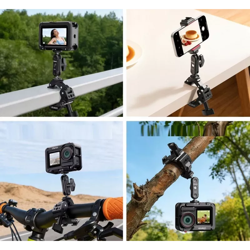 ULANZI EA03 Super Clamp Crab Clamp su 1/4 inch sriegiu ir Cold Shoe laikikliu, skirtas Magic Arm