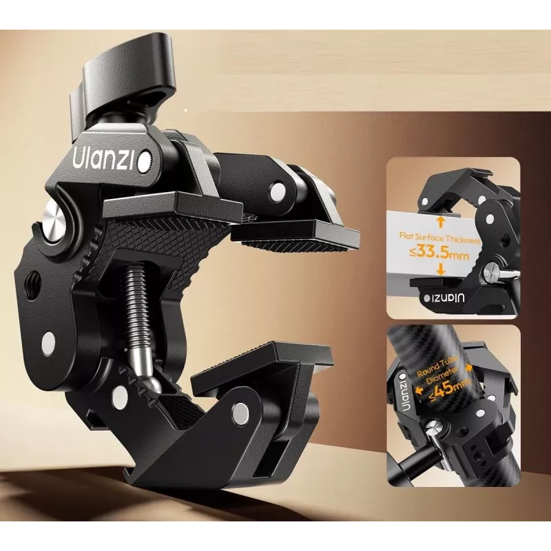 ULANZI EA03 Super Clamp Crab Clamp su 1/4 inch sriegiu ir Cold Shoe laikikliu, skirtas Magic Arm